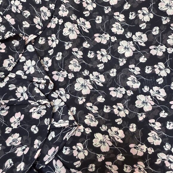 CHAPS Women’s Ruffle Blue Pink White Flower Blouse Top Flowy PETITE LARGE PL - Picture 2 of 6